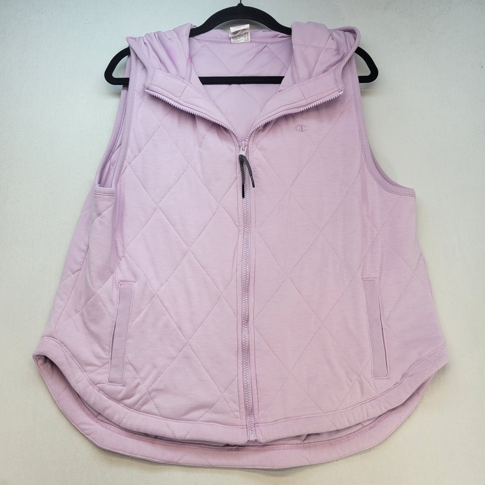 Champion Quilted Vest Womens Large Purple Athleisure Hooded Full Zip Sleeveless